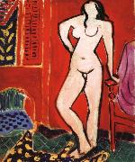 Nude in front of a red background